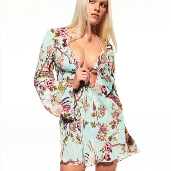 SKIMS Roberto Cavalli Long Sleeve Mini Dress Fagianella Print SKIMS Roberto Cavalli Long Sleeve Mini Dress Fagianella Print